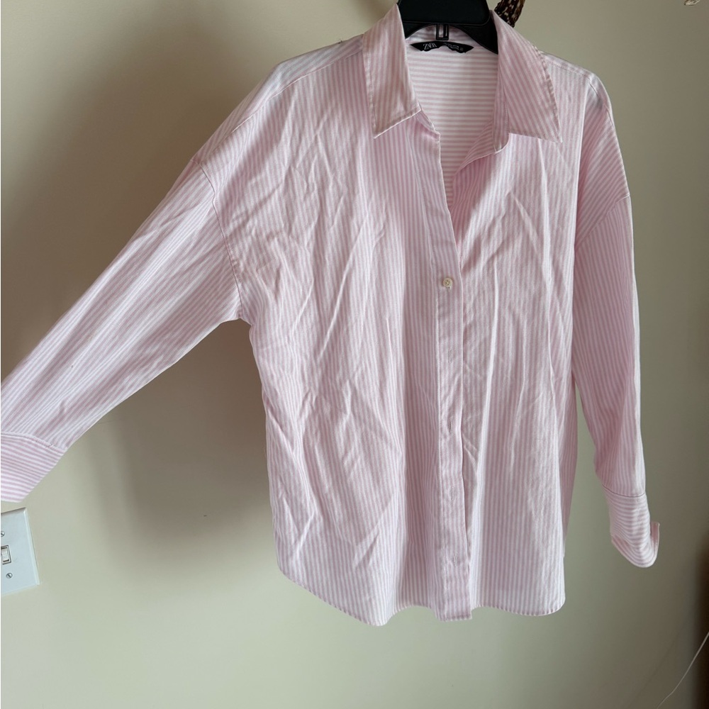 Zara Pale Pink Striped Button-Down Shirt